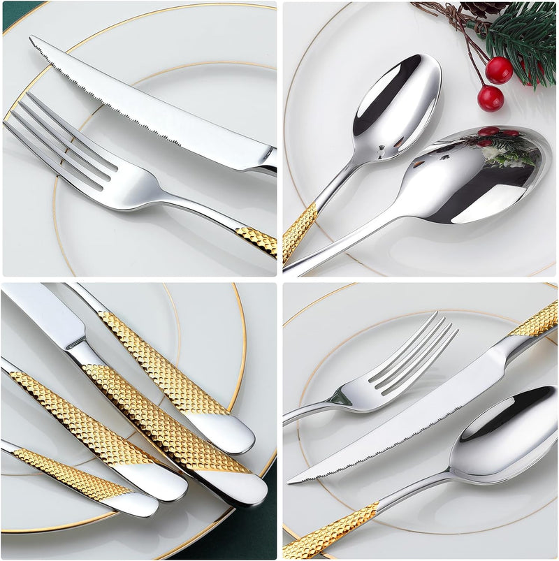 OGORI 24 teilig Besteck Set 6 Personen, 18/10 Edelstahl Besteckset, Essbesteck Set mit Messer Gabel