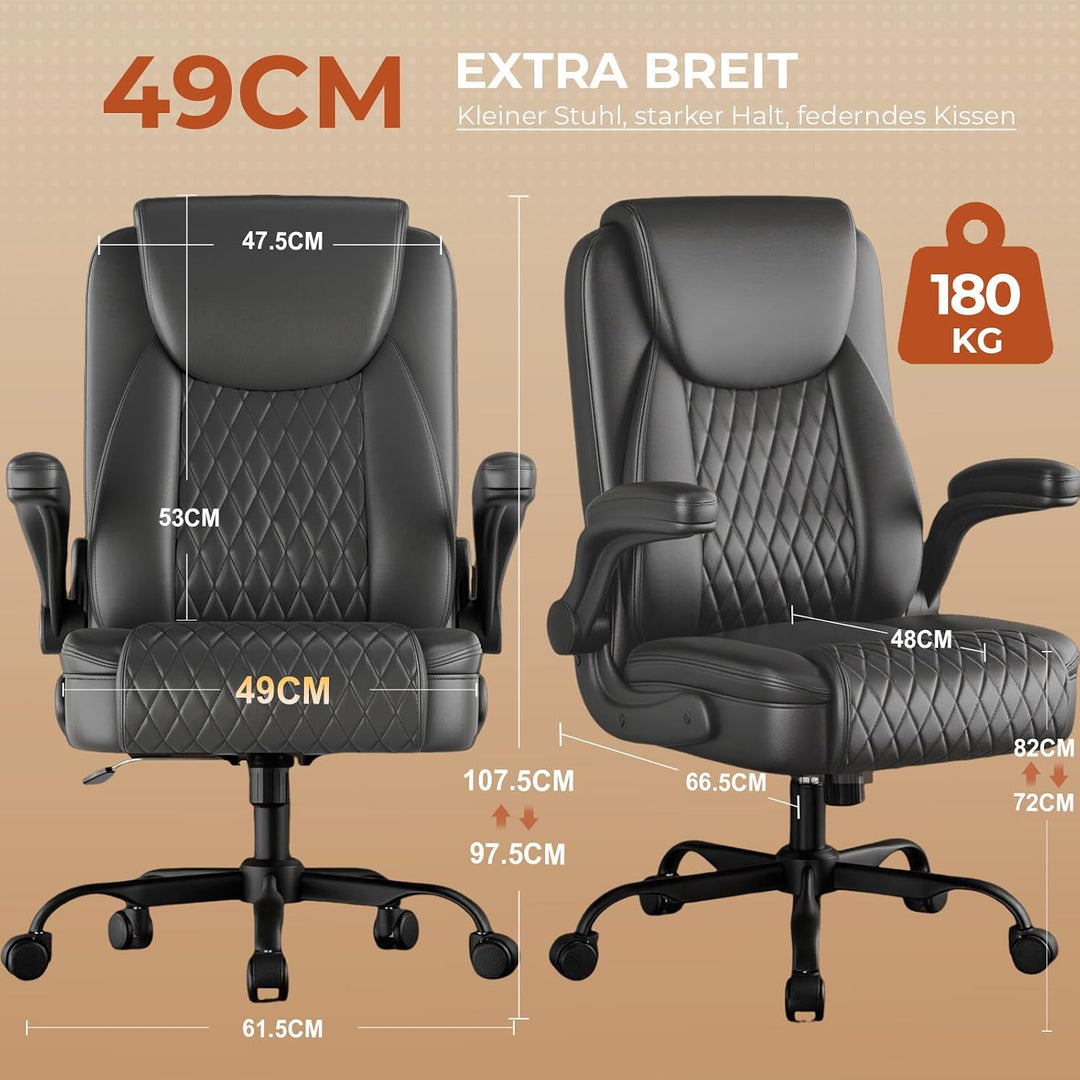 GTPLAYER Bürostuhl Ergonomisch, Schreibtischstuhl, Chefsessel mit Hoher Rückenlehne, Hochklappbaren