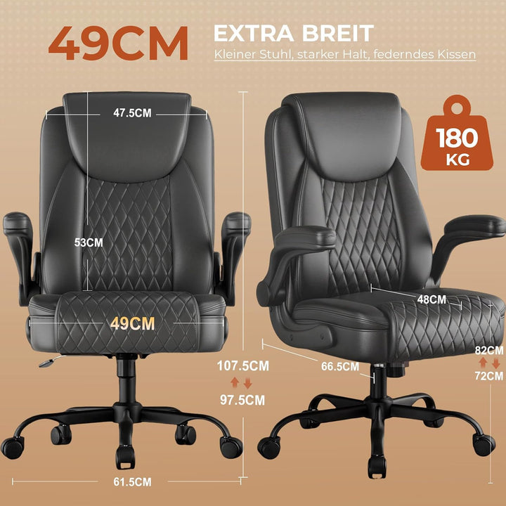 GTPLAYER Bürostuhl Ergonomisch, Schreibtischstuhl, Chefsessel mit Hoher Rückenlehne, Hochklappbaren