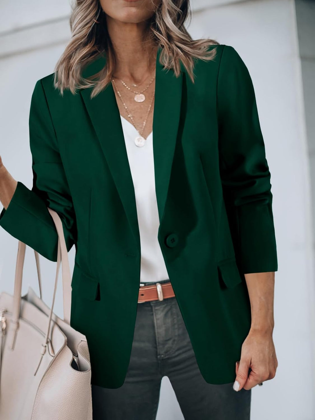 Cicy Bell Damen Langarm Casual Blazer Arbeit Büro Knopf Open Front Jacke Anzug S Dunkelgrün, S Dunke