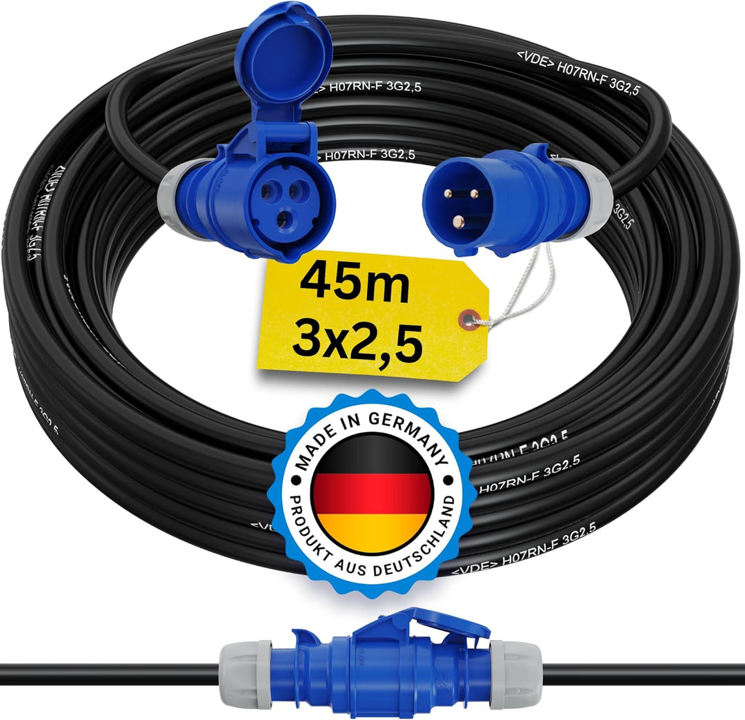 CEE Verlängerungskabel Camping Campingkabel Caravan Boot Gummi H07RN-F 3x2,5 mm² IP44 Aussen 230V 16