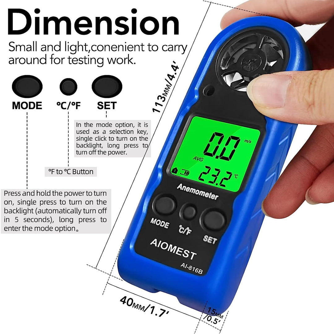 AIOMEST 816B 2er-Pack Digitaler Anemometer, Mini-Hand-Windgeschwindigkeitsmesser zur Messung der Luf
