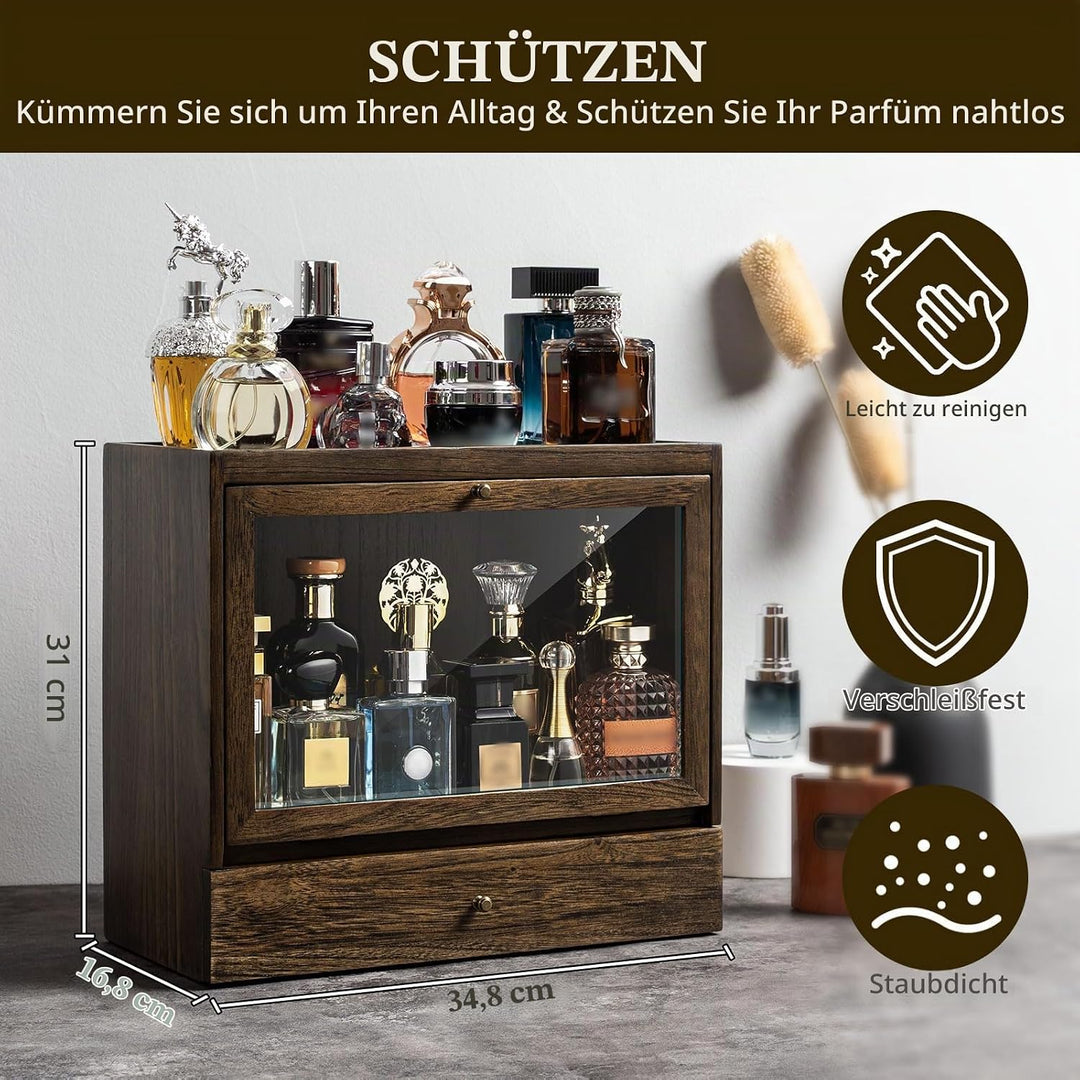 Parfüm Organizer Für Männer &amp; Frauen, Parfum Organizer aus Holz mit Schublade, Grosse Kapazität Stau