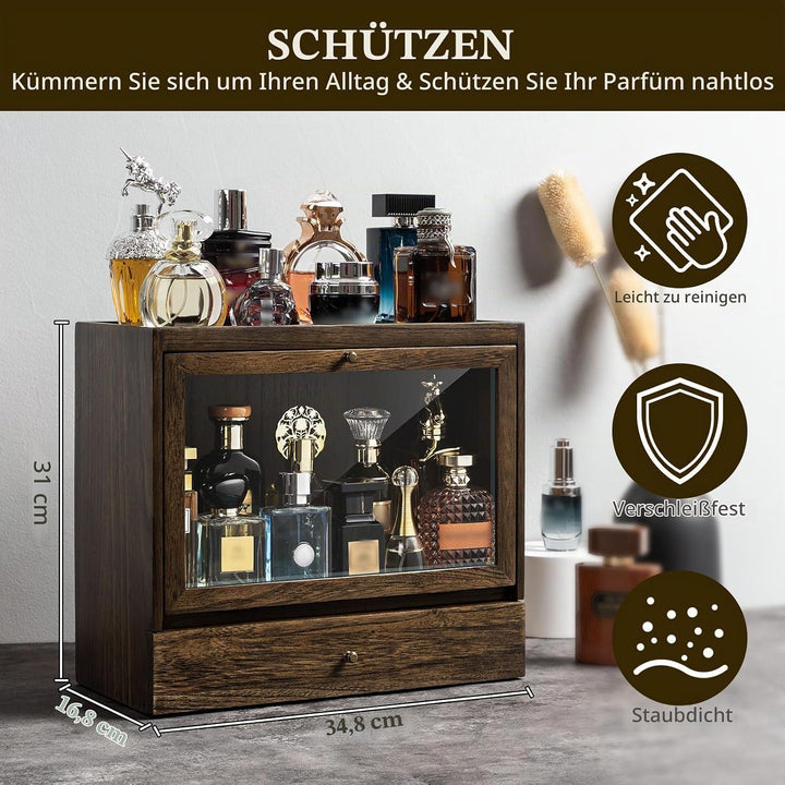 Parfüm Organizer Für Männer &amp; Frauen, Parfum Organizer aus Holz mit Schublade, Grosse Kapazität Stau