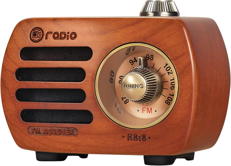 PRUNUS R-818 Holz Retro Radio mit Bluetooth Lautsprecher, Tragbares FM UKW Radio klein, Wiederauflad