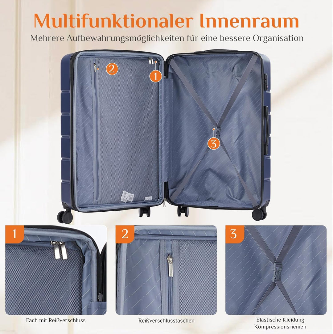 Sweetcrispy Kofferset 3 Teilig Hartschale-Reisekoffer Set ABS+PC Erweiterbar, TSA Schloss, Leise 360