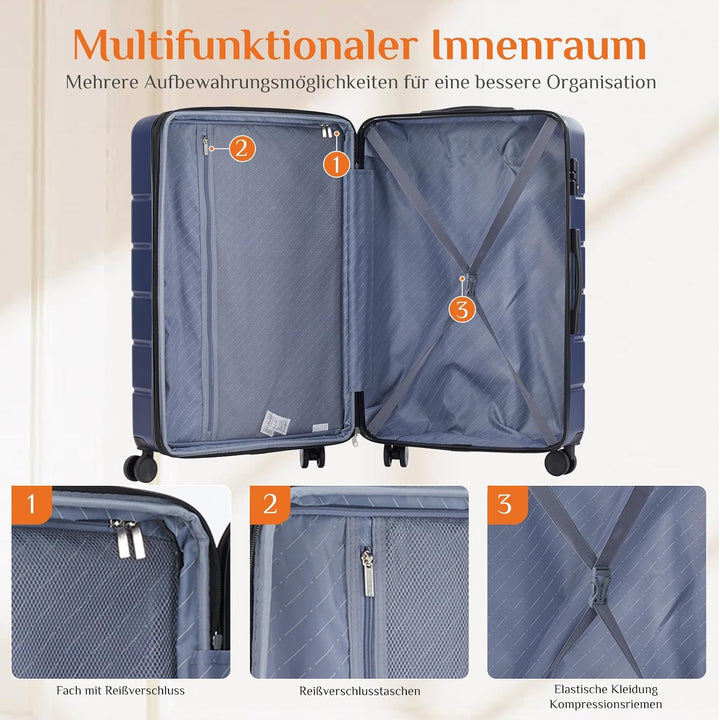 Sweetcrispy Kofferset 3 Teilig Hartschale-Reisekoffer Set ABS+PC Erweiterbar, TSA Schloss, Leise 360