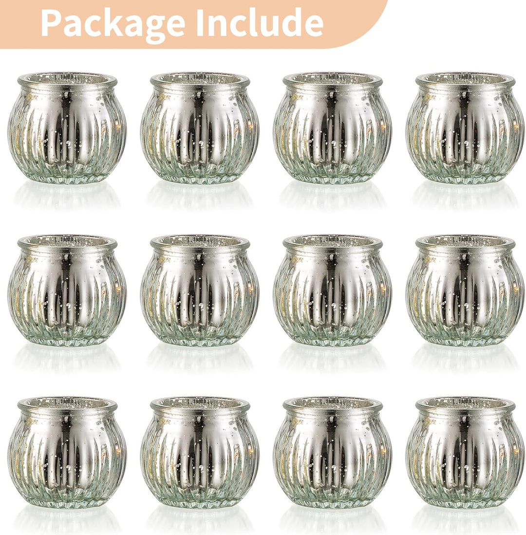 NUPTIO Glas Teelichtgläser Teelichthalter Teelichtglas: 12 Stück Silber Teelichter Halter Set Geripp