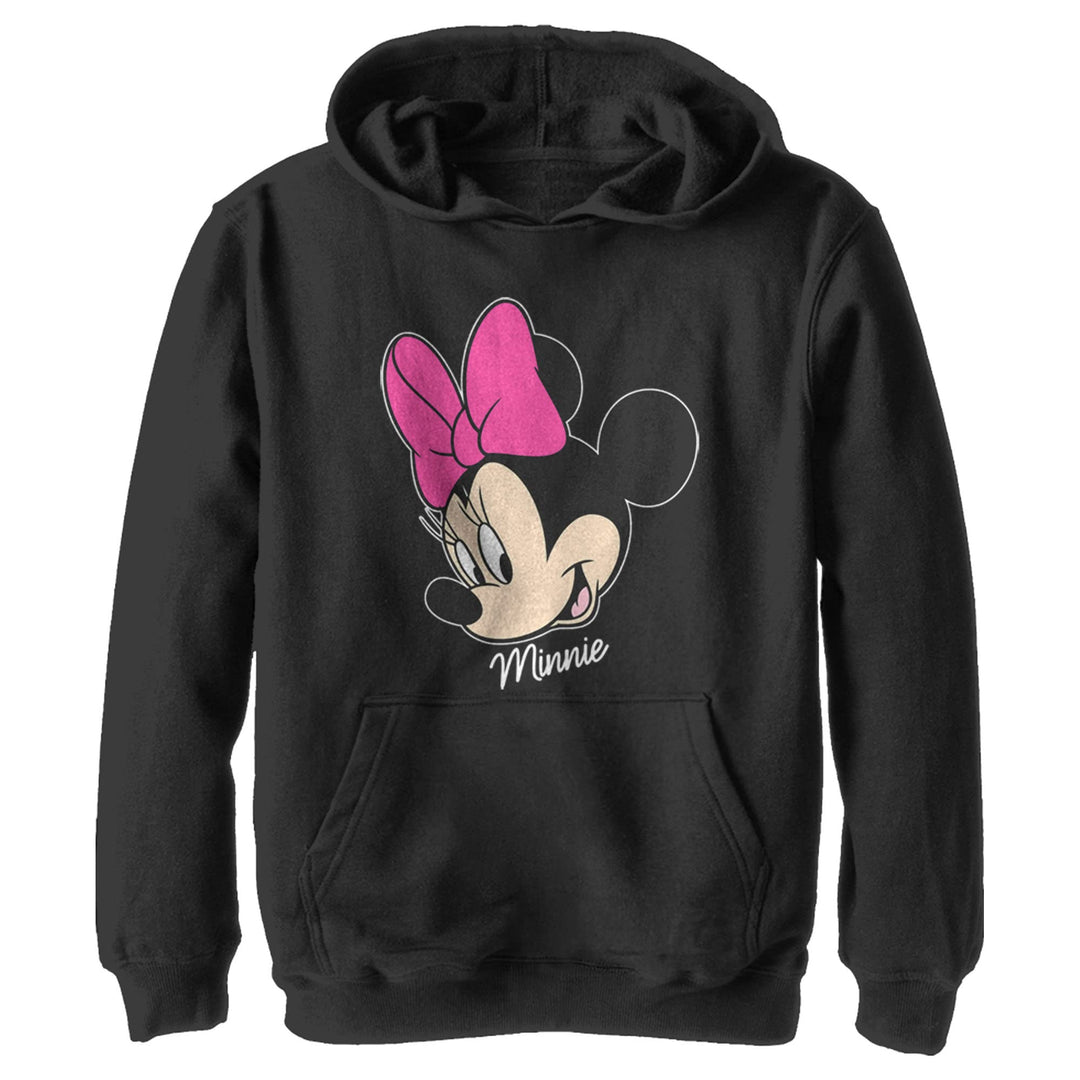 Disney Characters Minnie Big Face Boy's Hooded Pullover Fleece, Black, Small