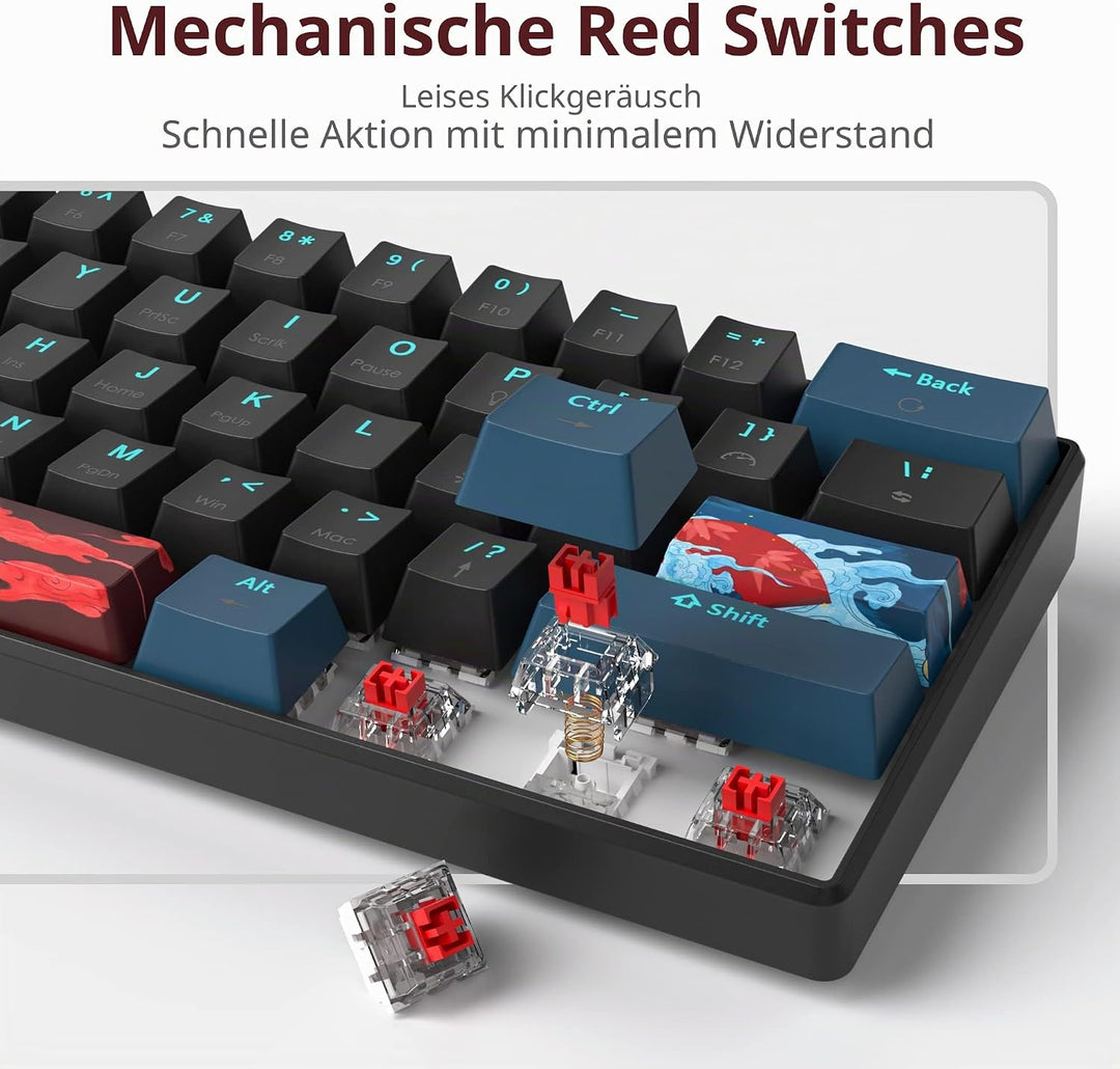 SbocKeeb Gaming Tastatur Mechanische, Mini Tastatur 60 Prozent Amerïka QWERTY, 61 Tasten Kabelgebund
