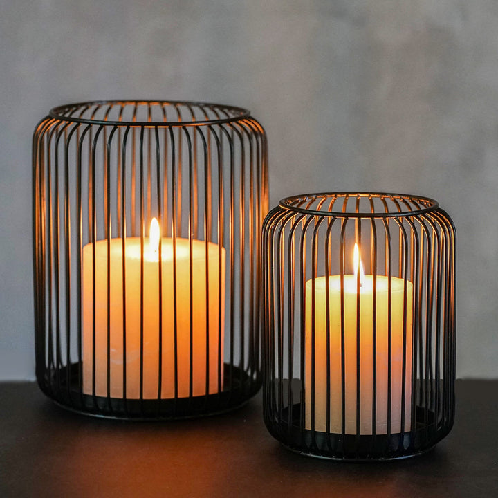 draadwerk® Windlicht 2er Set | Kerzenständer Metall Schwarz | Kerzenhalter Gross Oval | Schwarze Dek