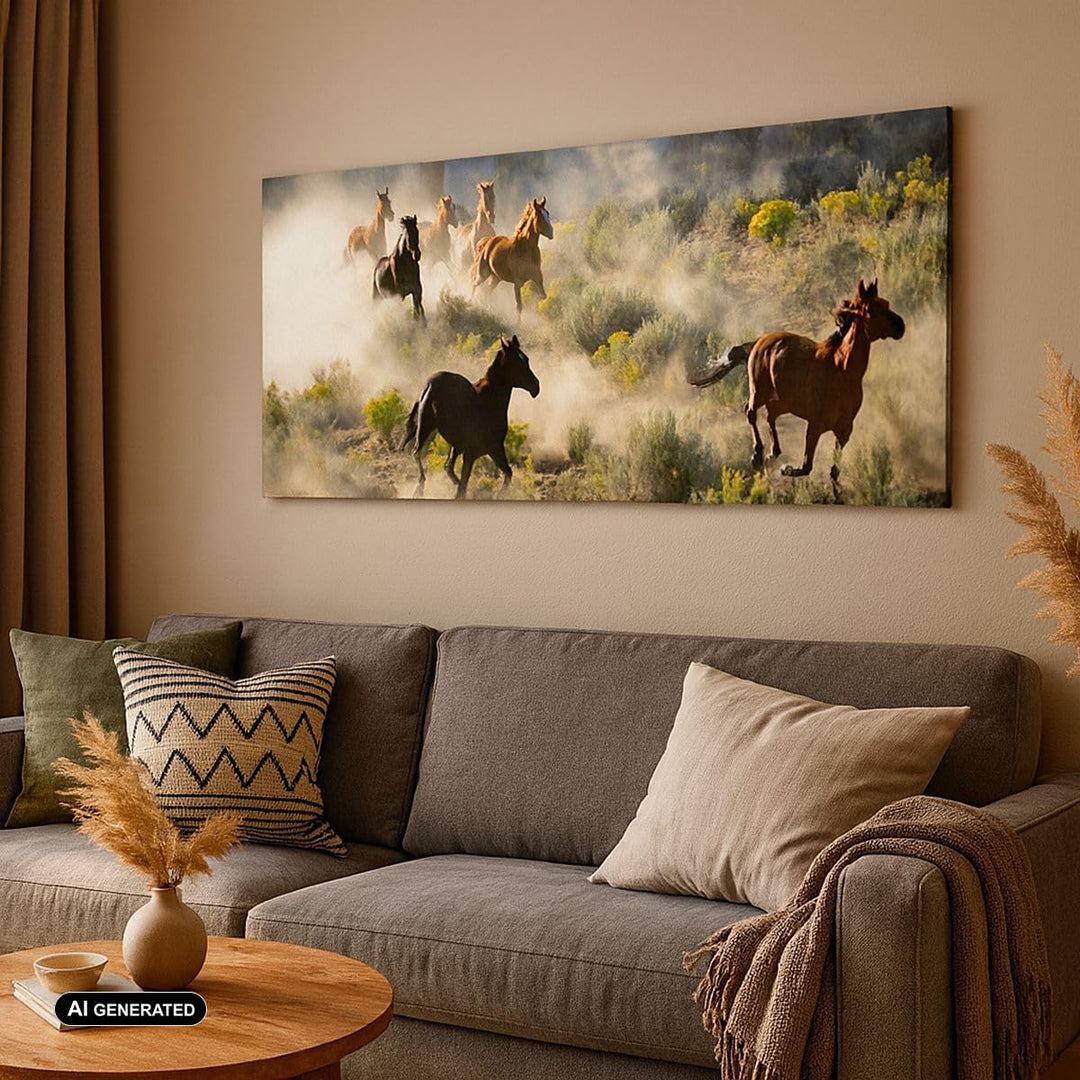Wandbilder Dekoration Wohnzimmer Cowboy Cowgirl Pferd Panorama Bilder auf Leinwand 120x50cm Leinwand