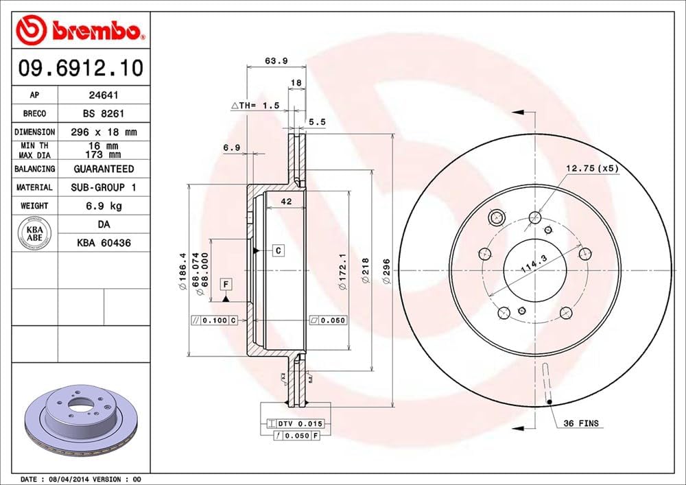 Brembo 09.6912.10 Bremsscheibe - Paar