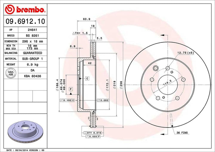 Brembo 09.6912.10 Bremsscheibe - Paar