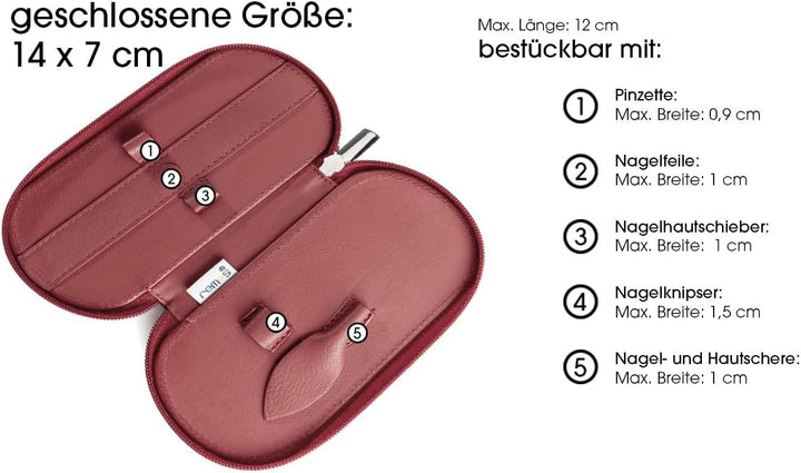 REMOS Nageletui leer aus echtem Leder zum Bestücken mit 5 Instrumenten in Rot/Bordeaux, Rot