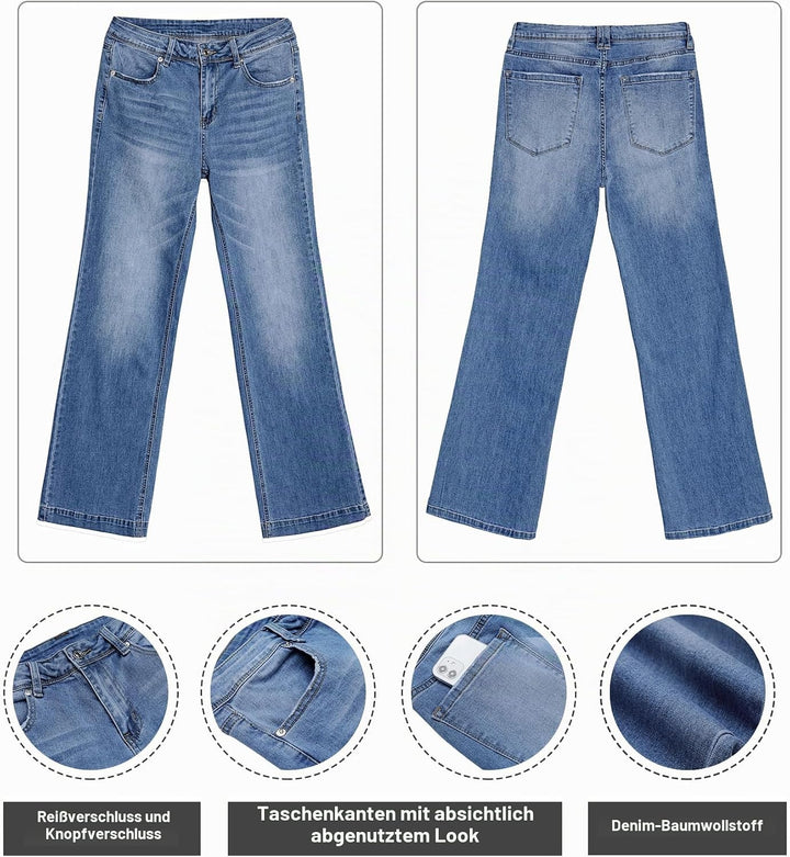 Roskiky Schlaghose Damen Jeans Wide Leg Baggy Jeans Damen High Waist Stretch Hosen Damen Jeans M Buc
