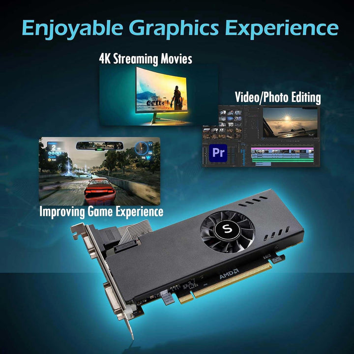 SAPLOS Radeon RX 550 Low Profile Grafikkarte, 4GB GDDR5 128-bit, VGA DVI-D HDMI, 4K Anzeige, PC Vide
