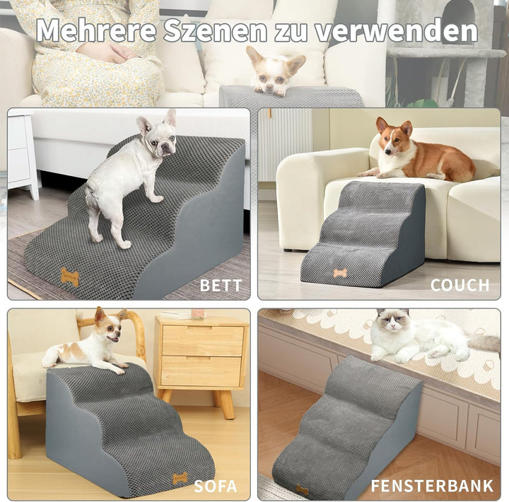 Nepfaivy Hundetreppe für Kleine Hunde 3-Stufig, Haustiertreppe für Bett und Sofa aus Hochdichtem Sch