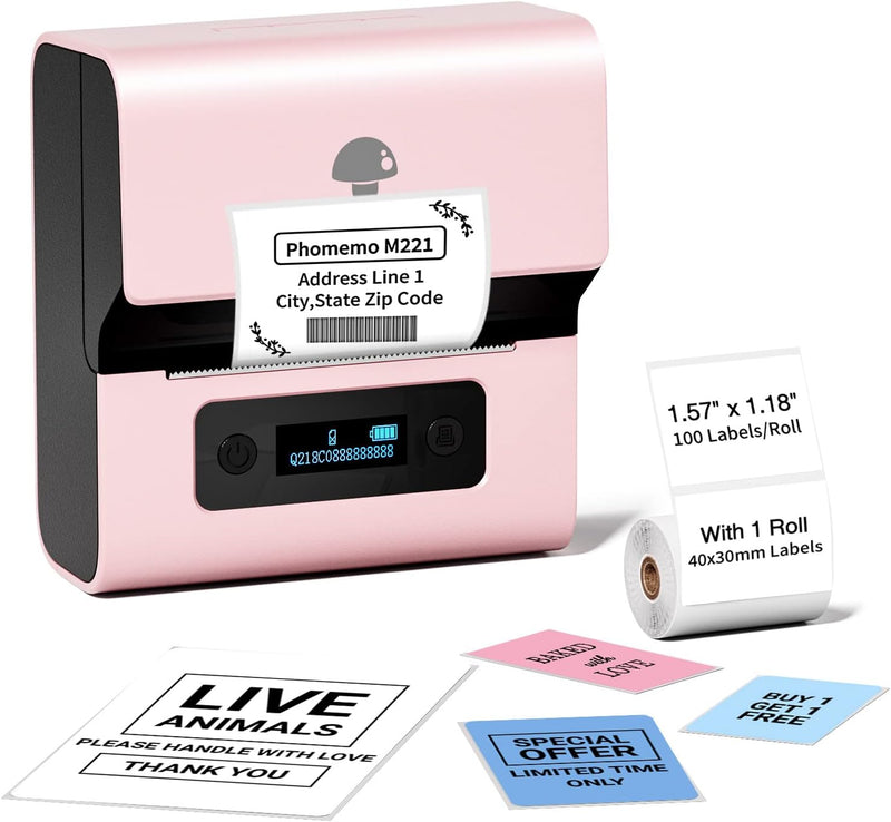 Phomemo M221 Etikettendrucker - Bluetooth Beschriftungsgerät Selbstklebend Mini Labeldrucker für Bar