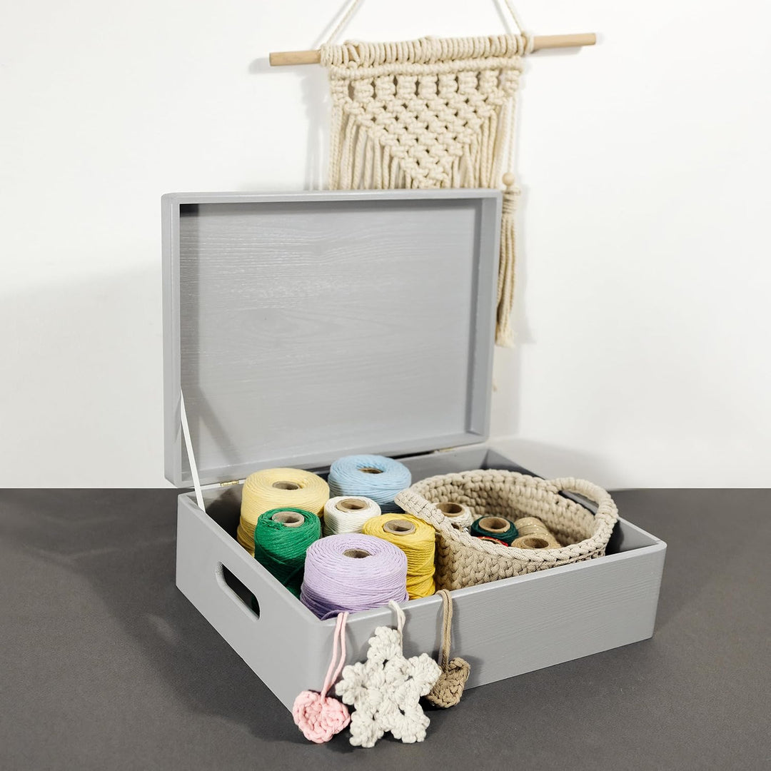 Creative Deco XL Grau Grosse Holzkiste mit Deckel Ostern | 40x30x14 cm (+/-1cm) | Erinnerungsbox Bab