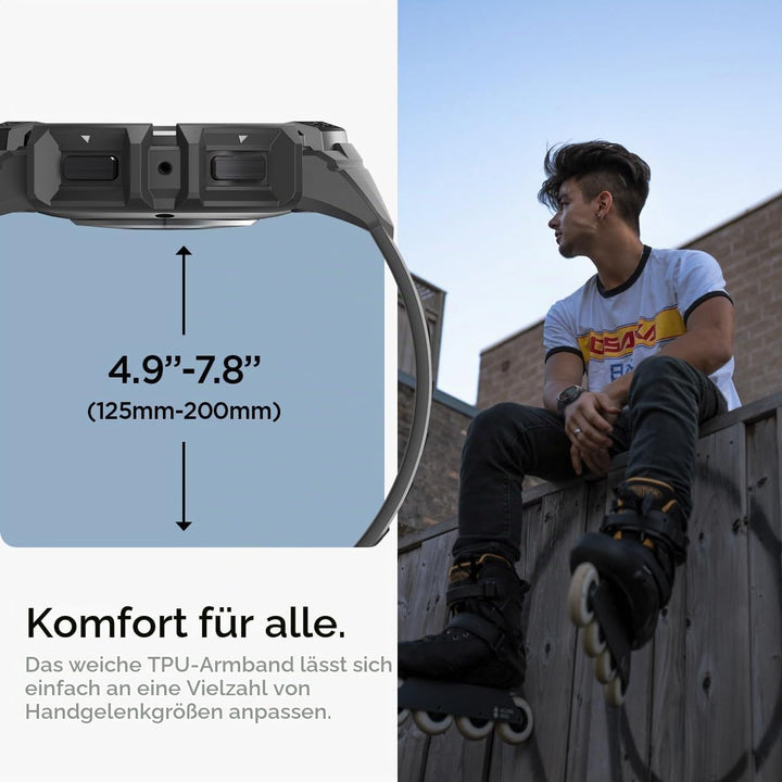 Spigen Rugged Armor Pro Hülle mit Armband Kompatibel mit Samsung Galaxy Watch 6 40mm 2023 - Schwarz