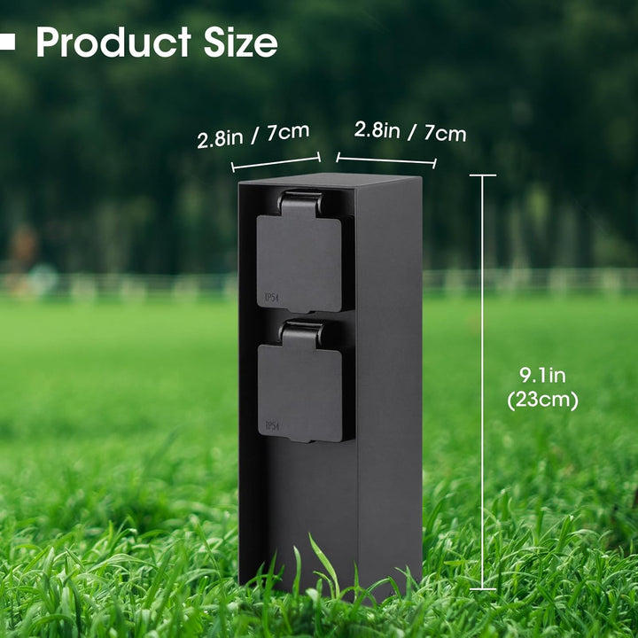 Gartensteckdosensäule mit 2 Steckdosen, max. 3680W, IP44, Aluminium Aussensteckerdose, für den Ausse
