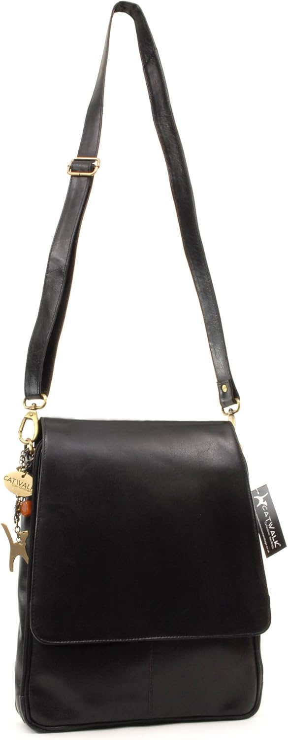 Catwalk Collection Handbags - Leder - Grosse Umhängetasche/Arbeitstasche/Schultertasche - CITY Schwa