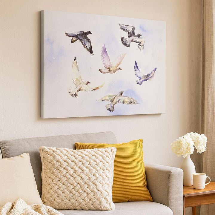 Bilder auf Leinwand 100x70cm Leinwandbild Vögel Aquarell Wildheit Fliegen Gross Wanddeko Bild Schlaf