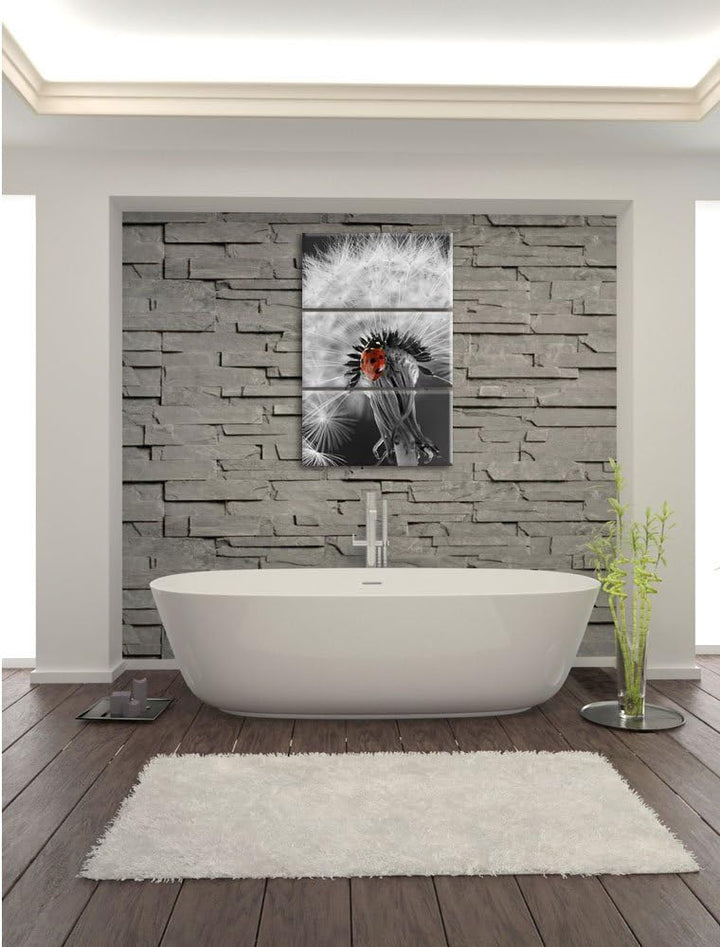 Pixxprint schöner Marienkäfer auf Pusteblume als Leinwandbild/Grösse: 3 Teilig (120x80) cm/Wandbild/