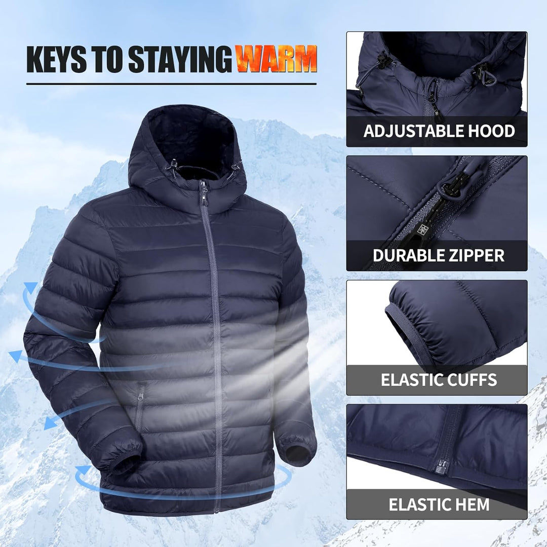 Herren Steppjacke Leichte Daunenjacken Winterjacke Übergangsjacke Outdoorjacke mit Kapuze und 6 Tasc