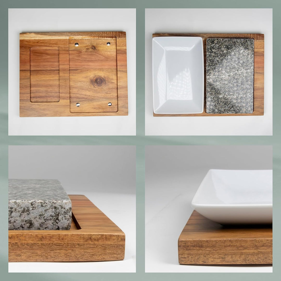 kela 16629 Heisser Stein, Granit, Akazienholz, Keramik, dunkelgrau, braun, weiss