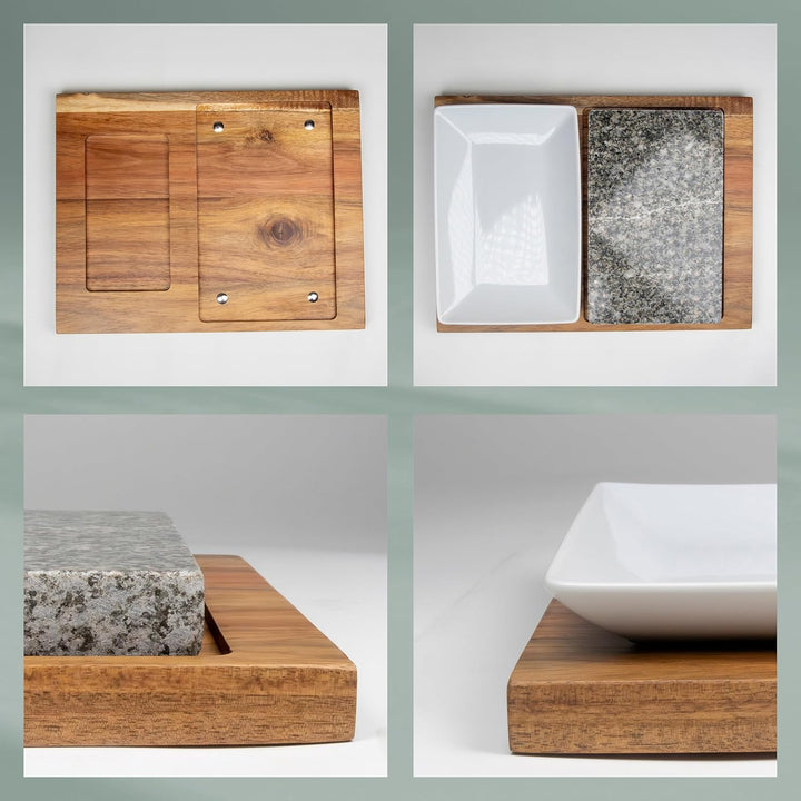 kela 16629 Heisser Stein, Granit, Akazienholz, Keramik, dunkelgrau, braun, weiss