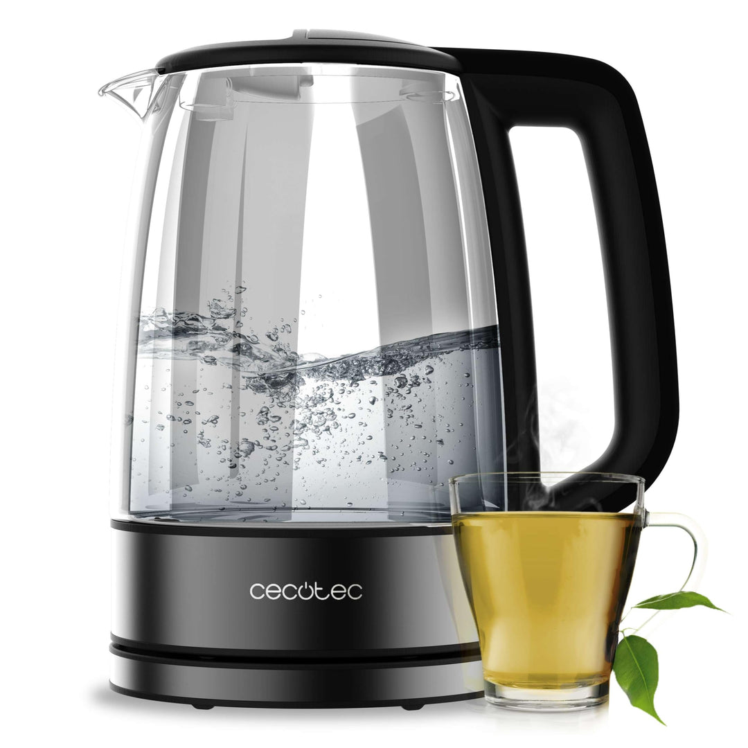 Cecotec Elektrischer Wasserkocher 1,7 L ThermoSense 340 Clear. 2200W, Borosilikatglas-Gehäuse, Leuch