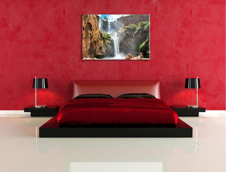 Spektakulärer Wasserfall Format: 100x70 auf Leinwand, XXL riesige Bilder fertig gerahmt mit Keilrahm