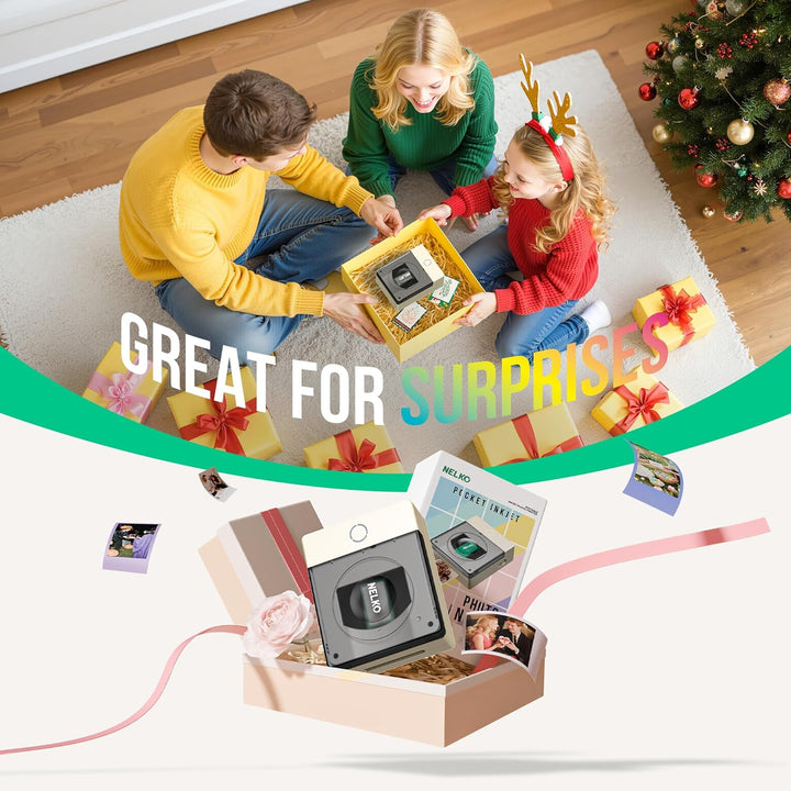 Nelko Fotodrucker PP02 Farbe Tragbarer Mini Fotodrucker für Smartphone, Tintenstrahl Aufkleber Druck