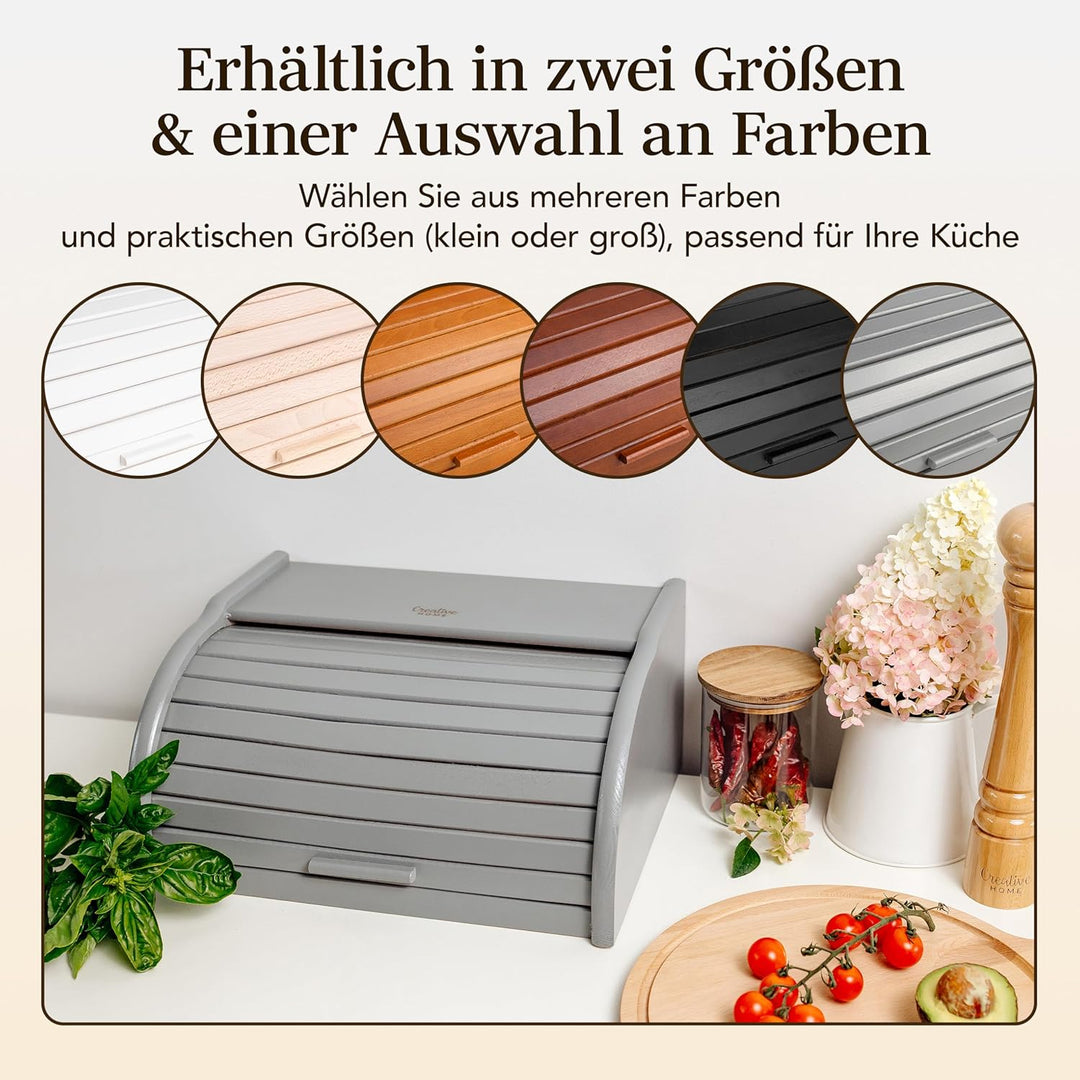 Creative Home Grau Brotkasten Holz | 38 x 28,5 x 17,5cm (+/-1cm) | Perfekte Brotbox für Brot Brötche