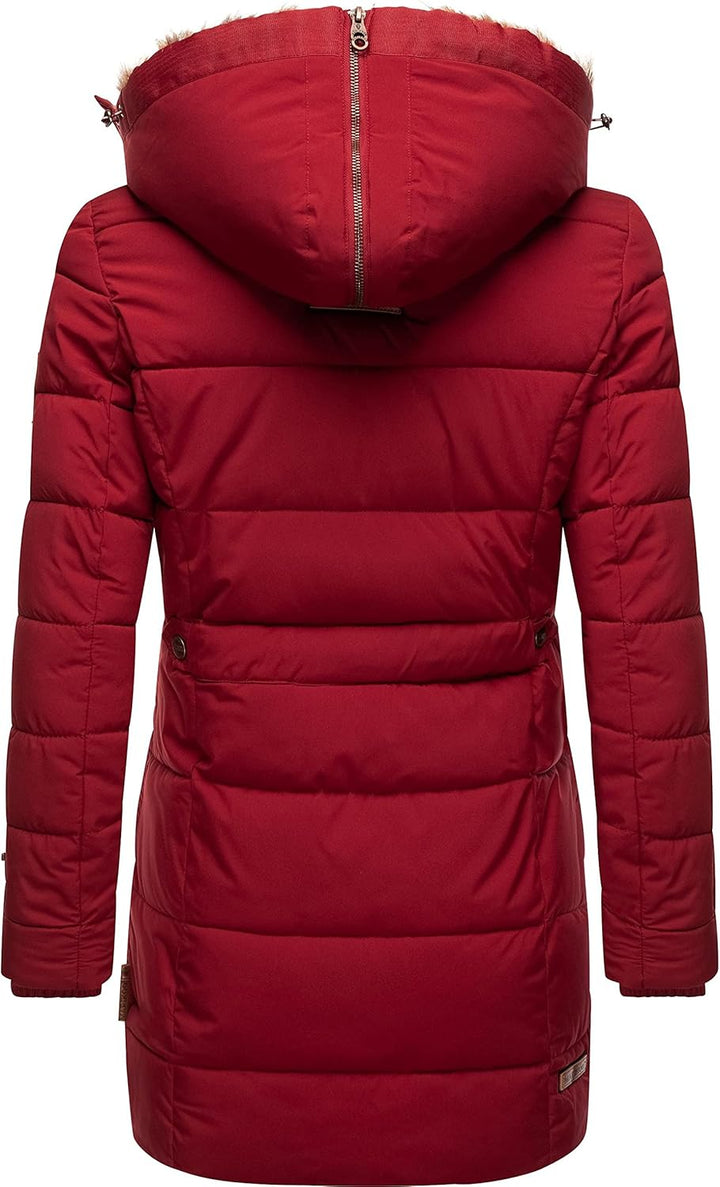 MARIKOO Damen Warmer Winter Steppmantel mit Kapuze Lieblings Jacke XS-XXL XS Blood Red, XS Blood Red