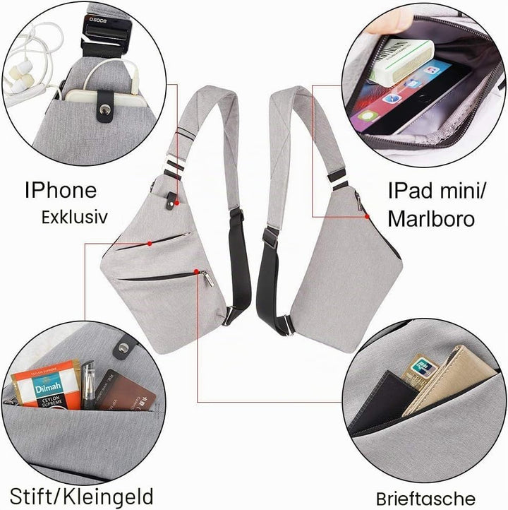 OSOCE Umhängetaschen Herren Wasserfeste Mini Bauchtasche Mehrere Taschen Schultertasche Anti-Diebsta