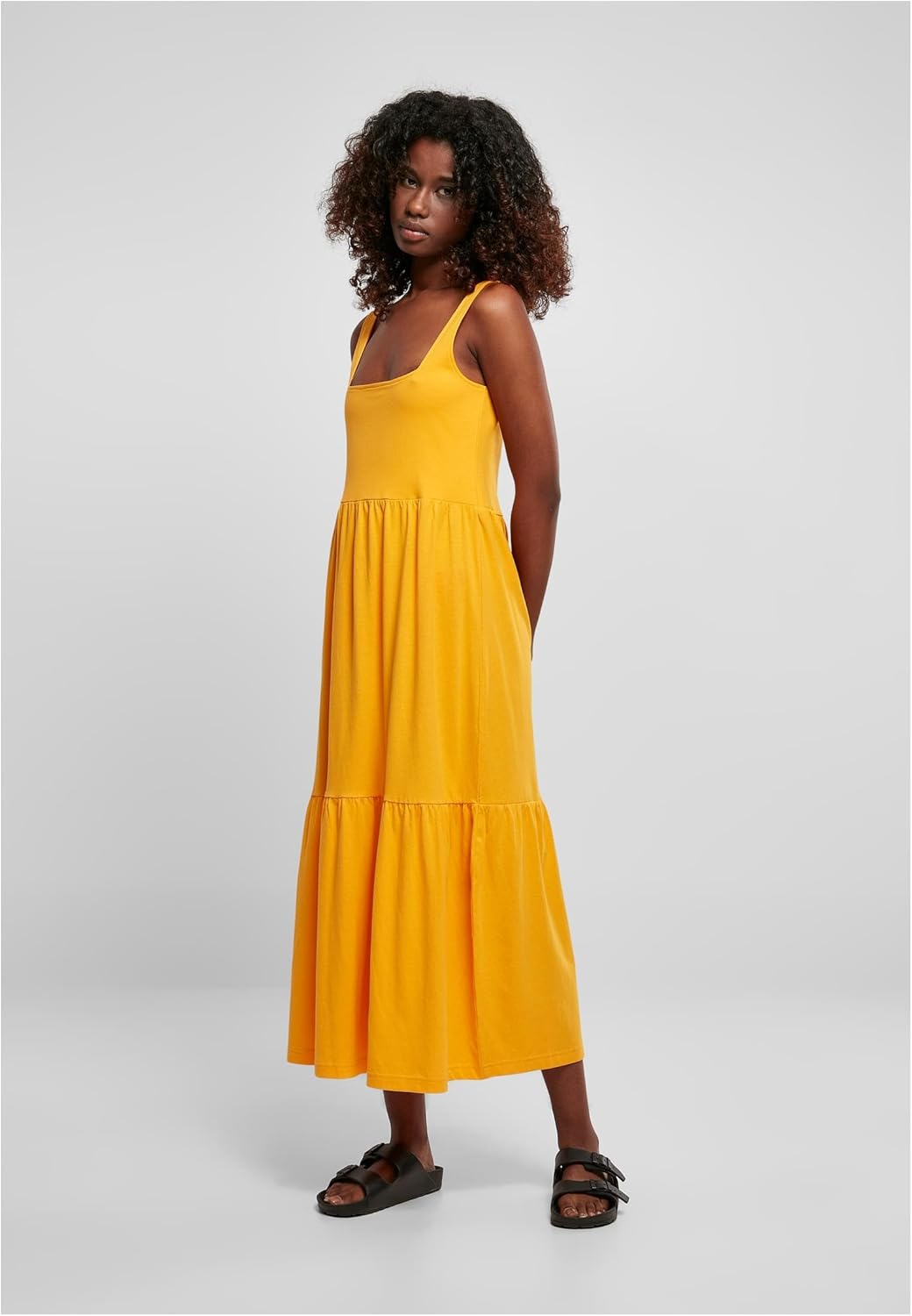 Urban Classics Damen Kleid mit breiten Trägern und Volant Einsätzen, Frauen Sommerkleid in 4 Farben