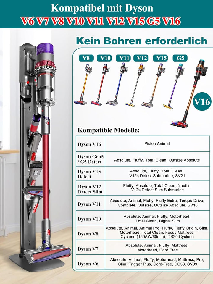 Ständer kompatibel mit Dyson G5 V15 V12 V11 V10 V8 V7 V6, Halterung, Bodenständer, Zubehörhalter Spe