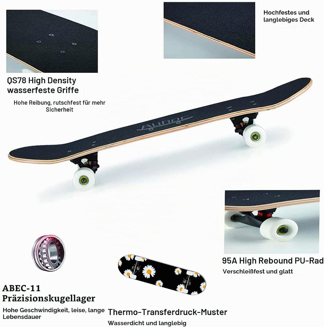 31-Zoll-Standard-Skateboard, 7 Lagen Ahorn-Board-Oberfläche, geeignet für Kinder, Jugendliche, Erwac
