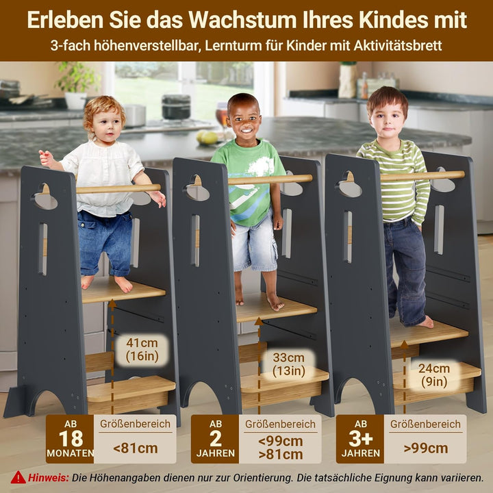 COSYLAND Lernturm ab 1 Jahr - Höhenverstellbarer Learning Tower für Kinder (3-stufig) - Montessori L