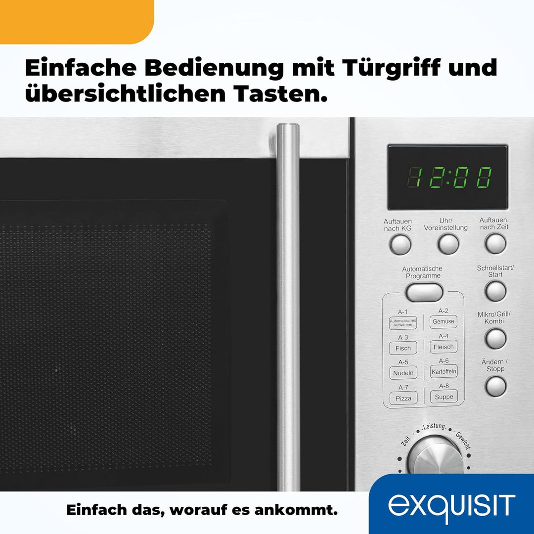 Exquisit Mikrowelle UMW 800 G-3 Inox / 800 Watt / Grill 1000 Watt / Unterbau-Mikrowelle / 20L / Edel