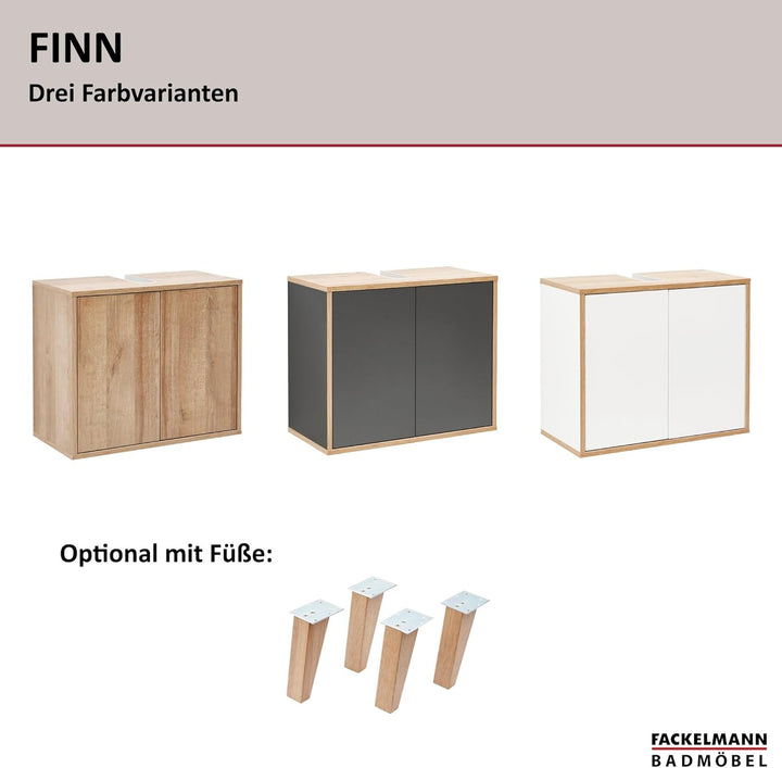 FACKELMANN Finn Waschbeckenunterschrank (60 x 50 x 30,5 cm) – Unterschrank für Waschbecken mit Aussp