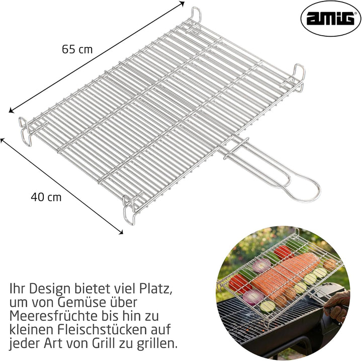 Amig - Grill für Barbecue - 65 x 40 cm - Hergestellt aus korrosionsbeständigem Stahl - Gleichmässige