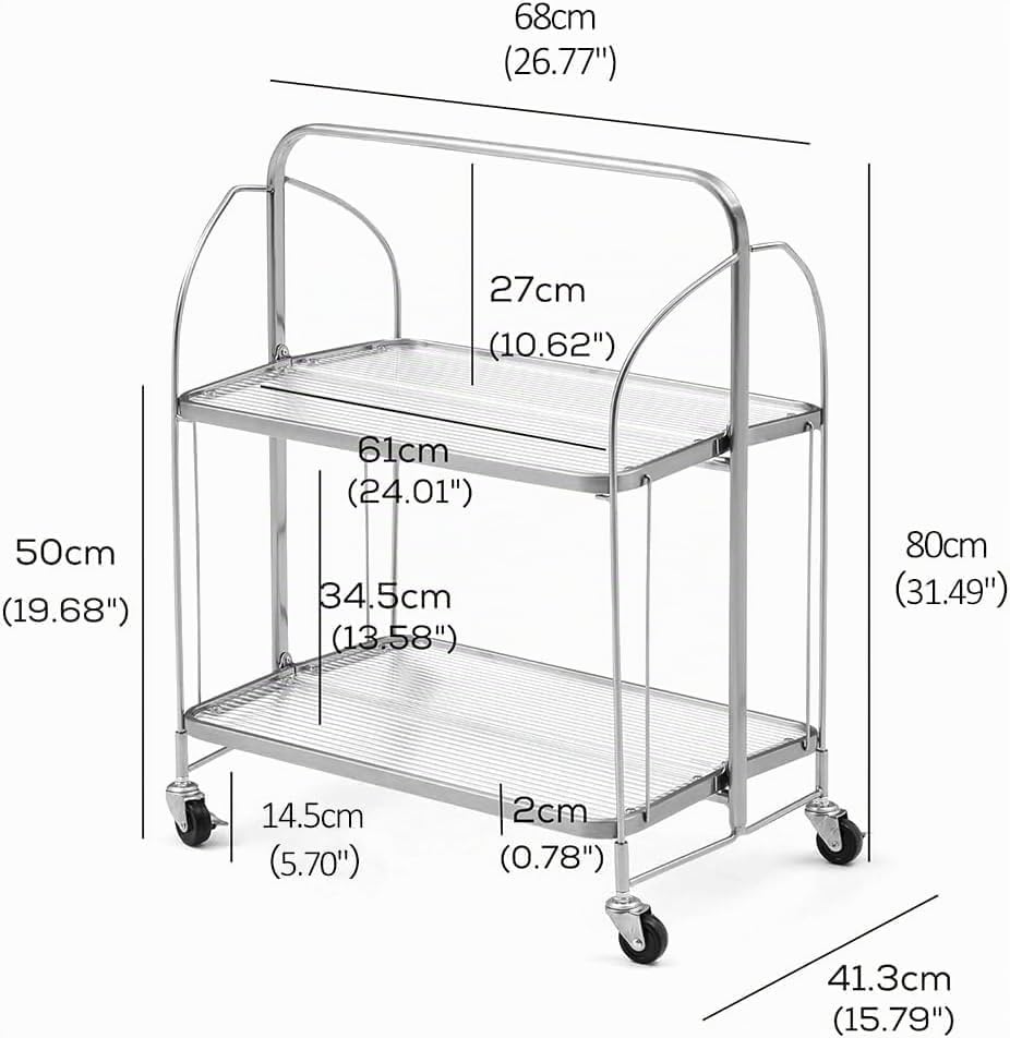 GLIESE Servierwagen Klappbar Mit Rädern,2 Tier Clear Tempered Glass,Mobiler Aufbewahrungs-Klappwagen