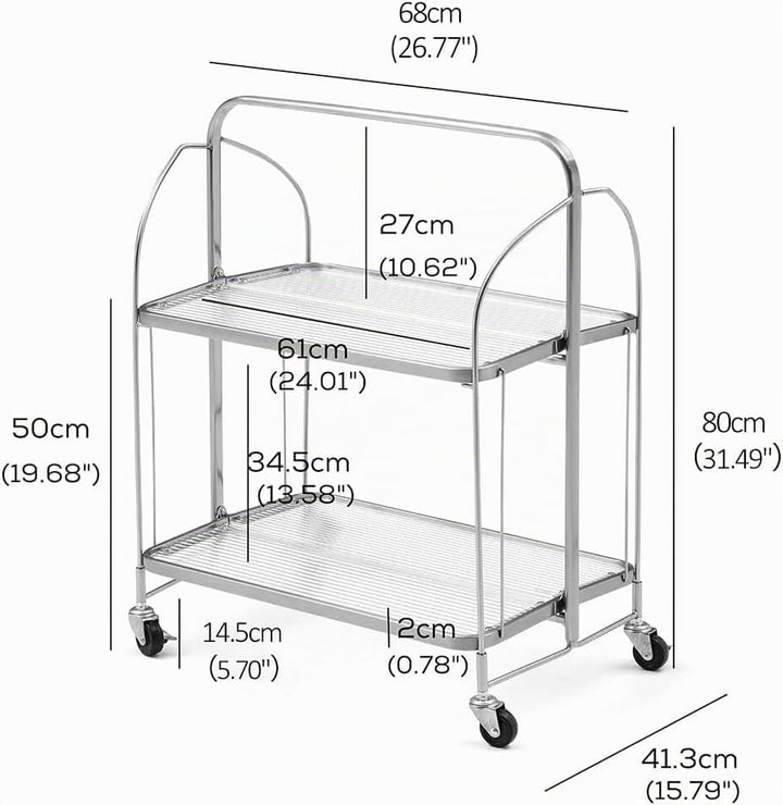 GLIESE Servierwagen Klappbar Mit Rädern,2 Tier Clear Tempered Glass,Mobiler Aufbewahrungs-Klappwagen