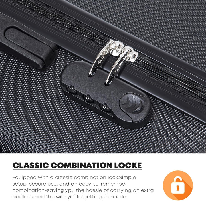 Koffer Suitcase XL Schwarz, Trolley Reisekoffer, Rollkoffer Handgepäck mit 4 Rollen 360°, Hartschale