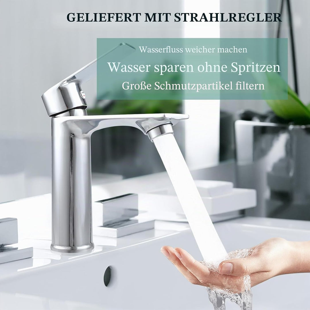 Cieex Wasserhahn Bad Wasserhahn Waschbecken Wasserhahn mit Anschlussschläuchen Waschbecken Chrom Was