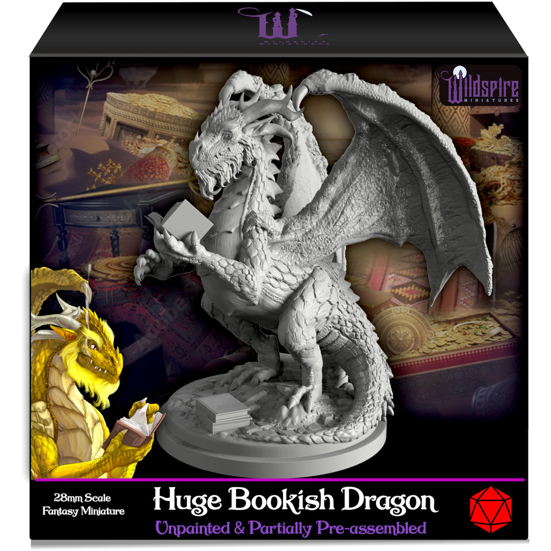 Wildspire Fantasy Bookish Dragon Miniatur – Riesige Grösse 15,2 cm für DND-Miniaturen, 28 mm, Bulk D